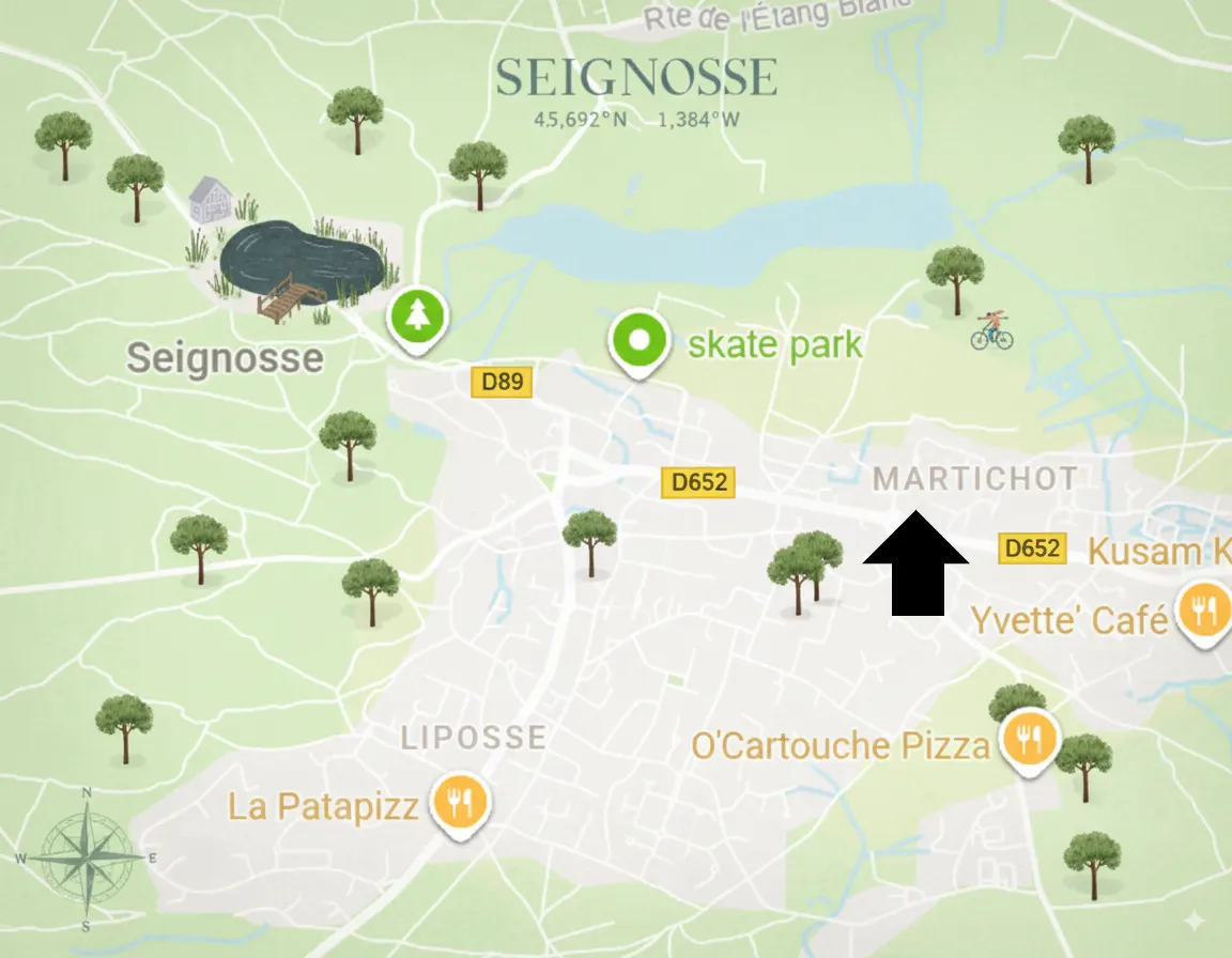 Plan d'accès à Villa Zadig, Seignosse Bourg, entre Hossegor et l'océan